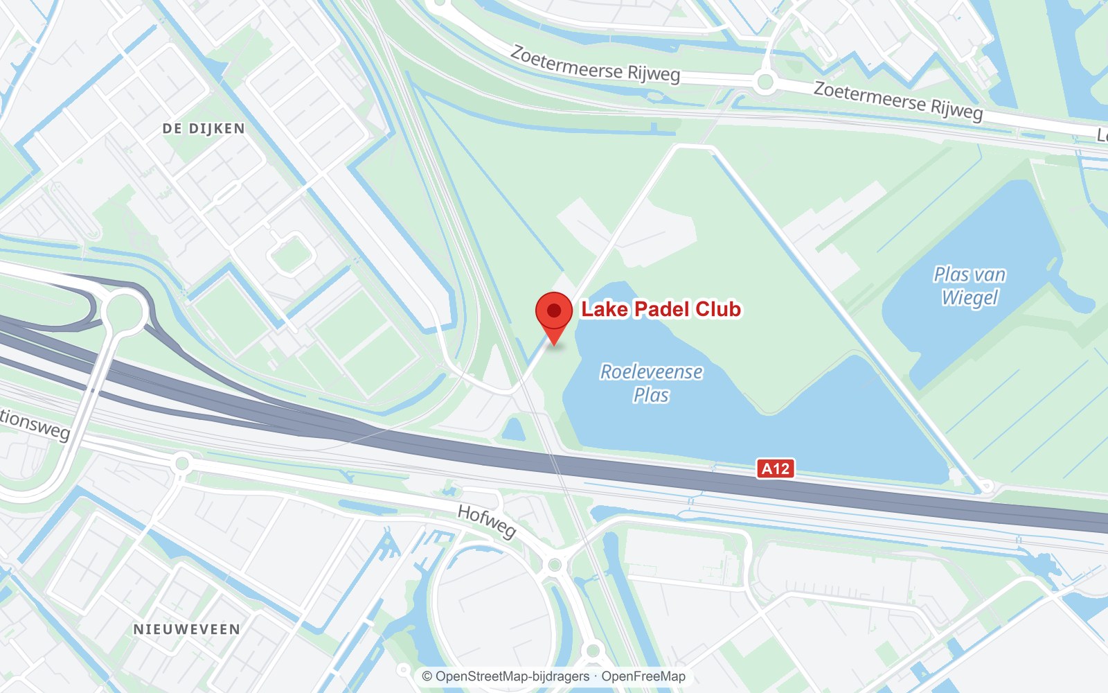 Kaart van de omgeving: Lake Padel Club aan de Roeleveenseweg 4, naast de Roeleveense Plas